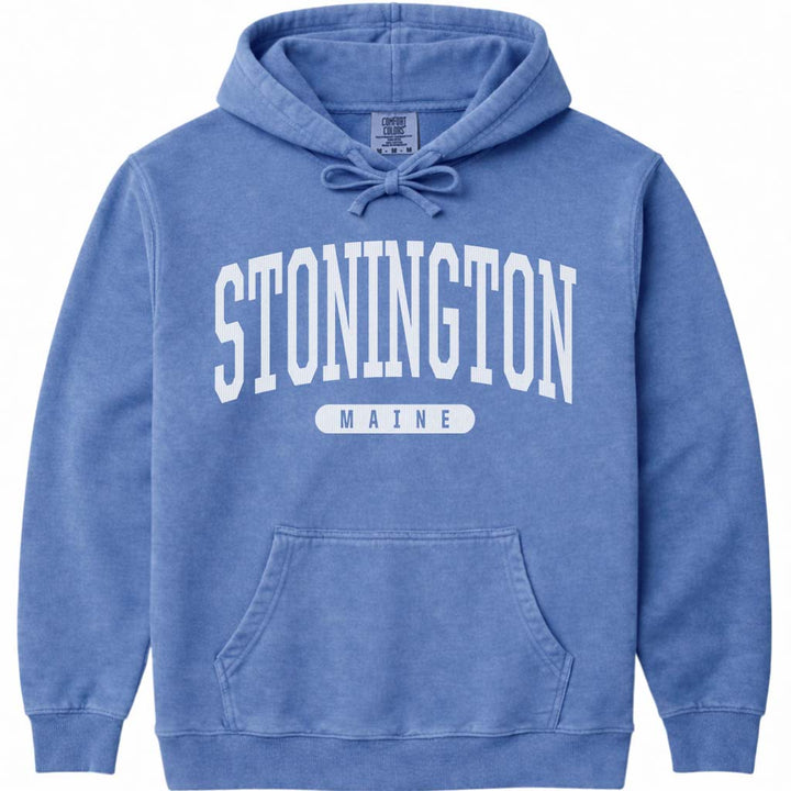 Stonington Maine Block Letter Hoodie - Flo Blue