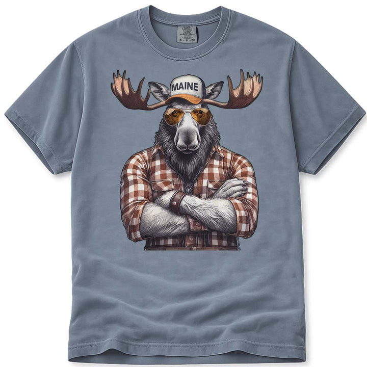 Talk To Me Moose Maine T Shirt - Blue Jean