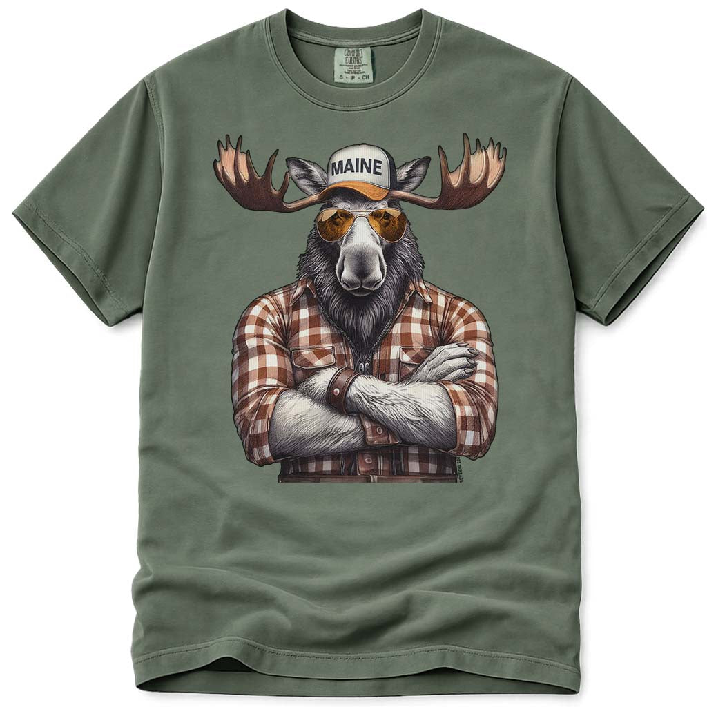 Talk To Me Moose Maine T Shirt - Moss