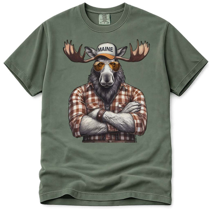Talk To Me Moose Maine T Shirt - Moss