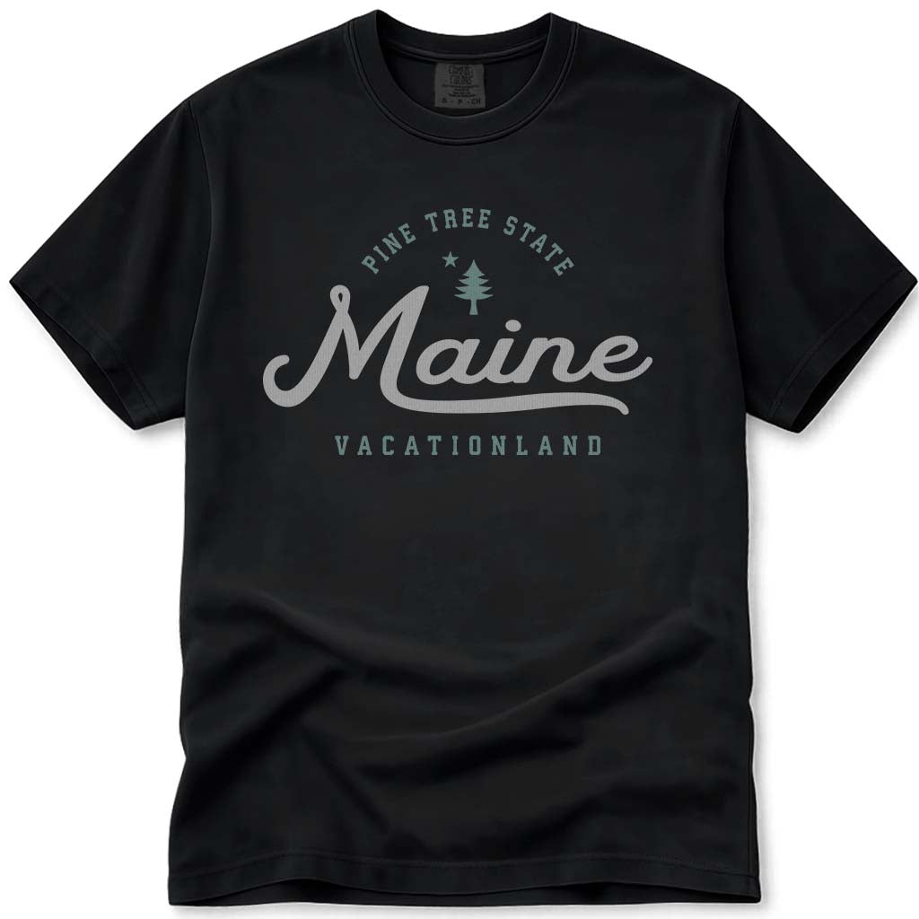 The Pine Tree State Maine T Shirt - Black