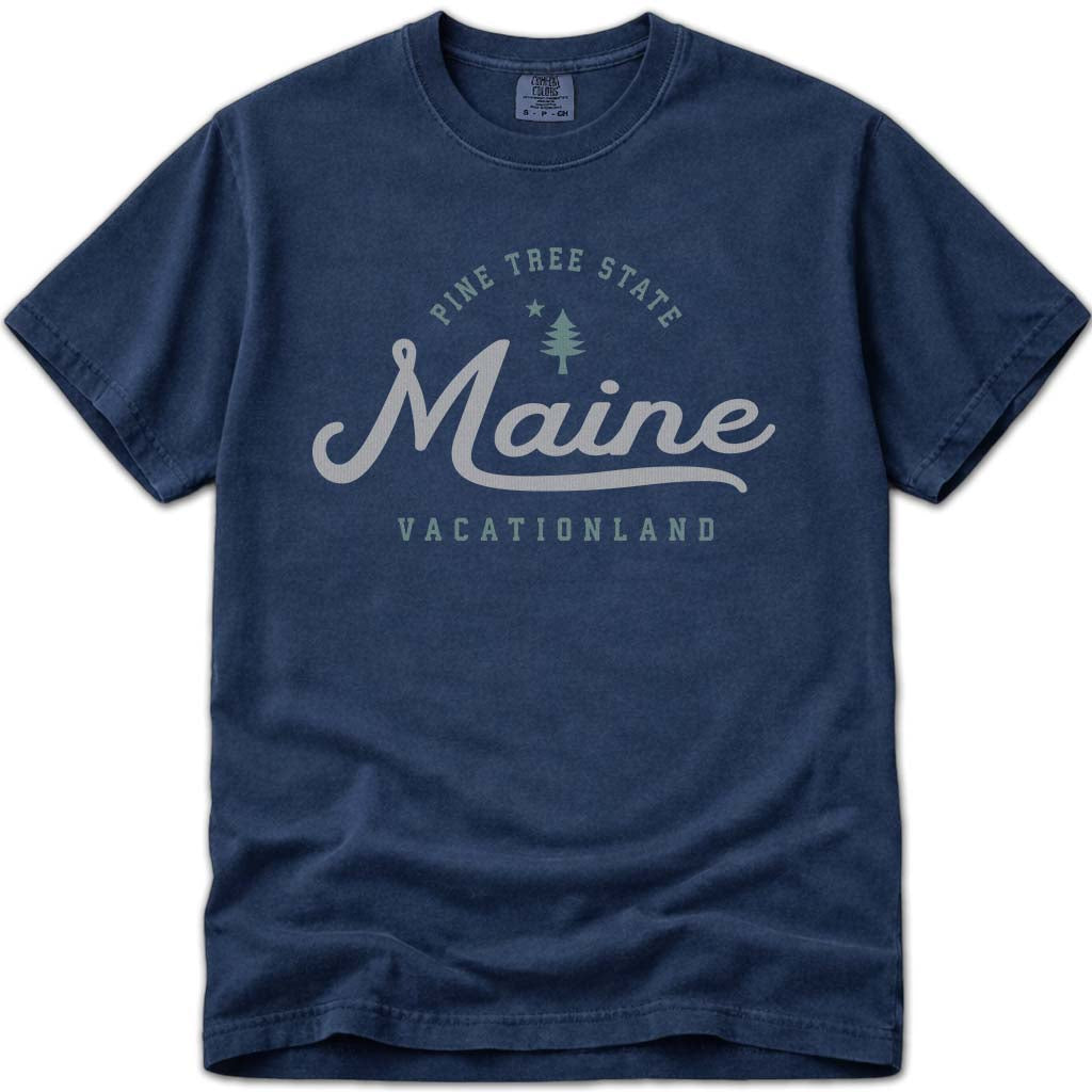 The Pine Tree State Maine T Shirt - Navy