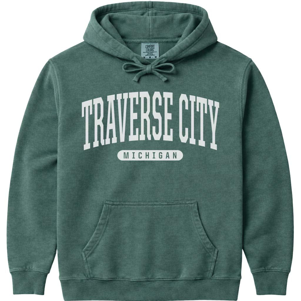 Traverse City Michigan Hooded Sweatshirt - Blue Spruce