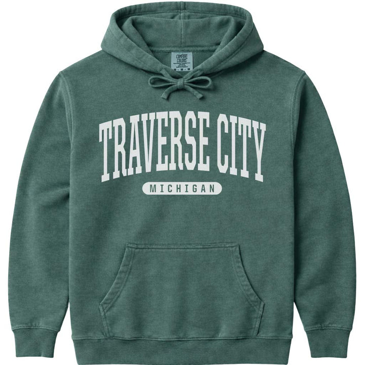 Traverse City Michigan Hooded Sweatshirt - Blue Spruce