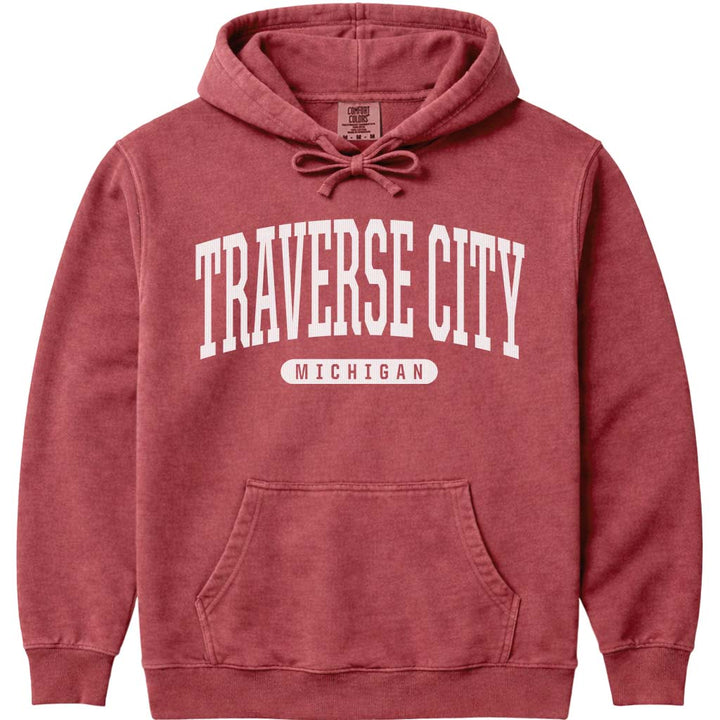 Traverse City Michigan Hooded Sweatshirt - Crimson