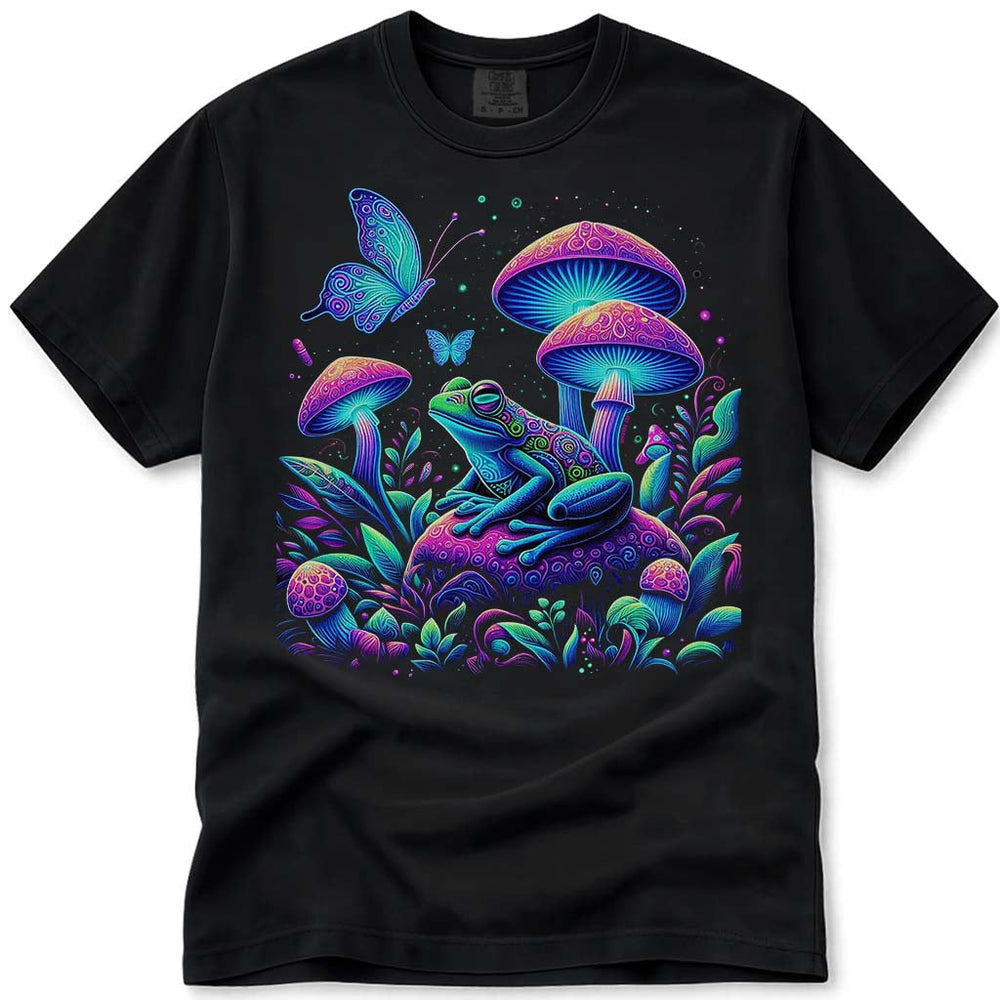 Trippy Rave Butterfly Mushroom Psychedelic Frog T Shirt - Black