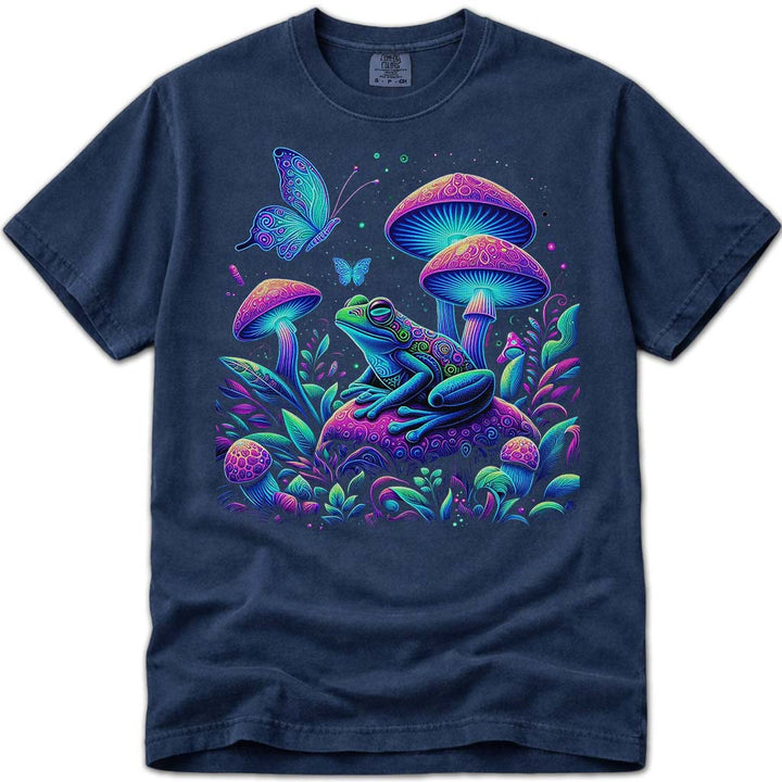 Trippy Rave Butterfly Mushroom Psychedelic Frog T Shirt - Navy