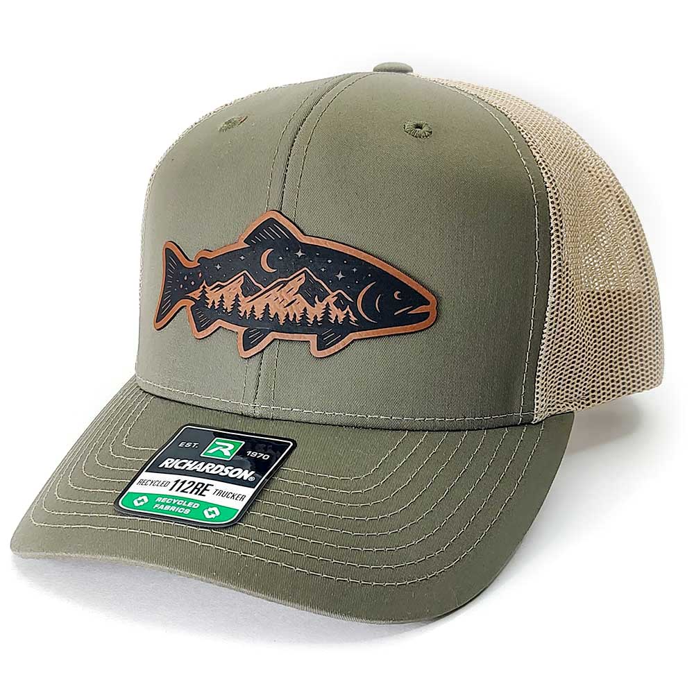 Mountain Trout Fishing Hat | Wilderness Scene Forest at Night | Richardson 112 Trucker Cap