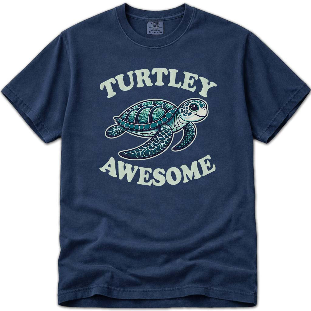 Turtally Awesome Cute Sea Turtle T Shirt - Navy
