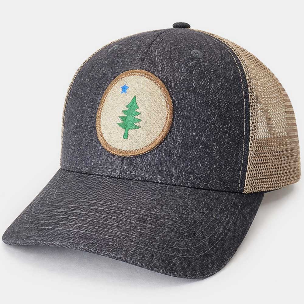 Vintage Maine Flag Hat | Embroidered Pine Tree Trucker Cap | Maine Patch Hats - Charcoal