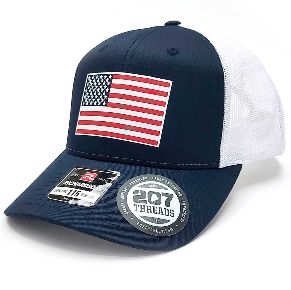 USA Flag Trucker Hat – Richardson 115 Mid-Profile Cap - Navy White