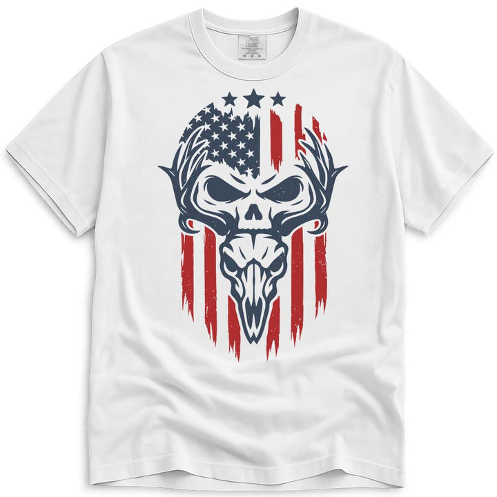 USA Patriotic Deer Skull Hunting T Shirt - White