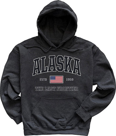 Dark Heather Grey USA Patriotic Alaska Hoodie Sweatshirt