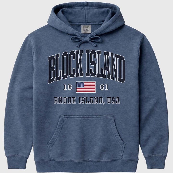 USA Block Island Flag Hoodie Sweatshirt - Denim