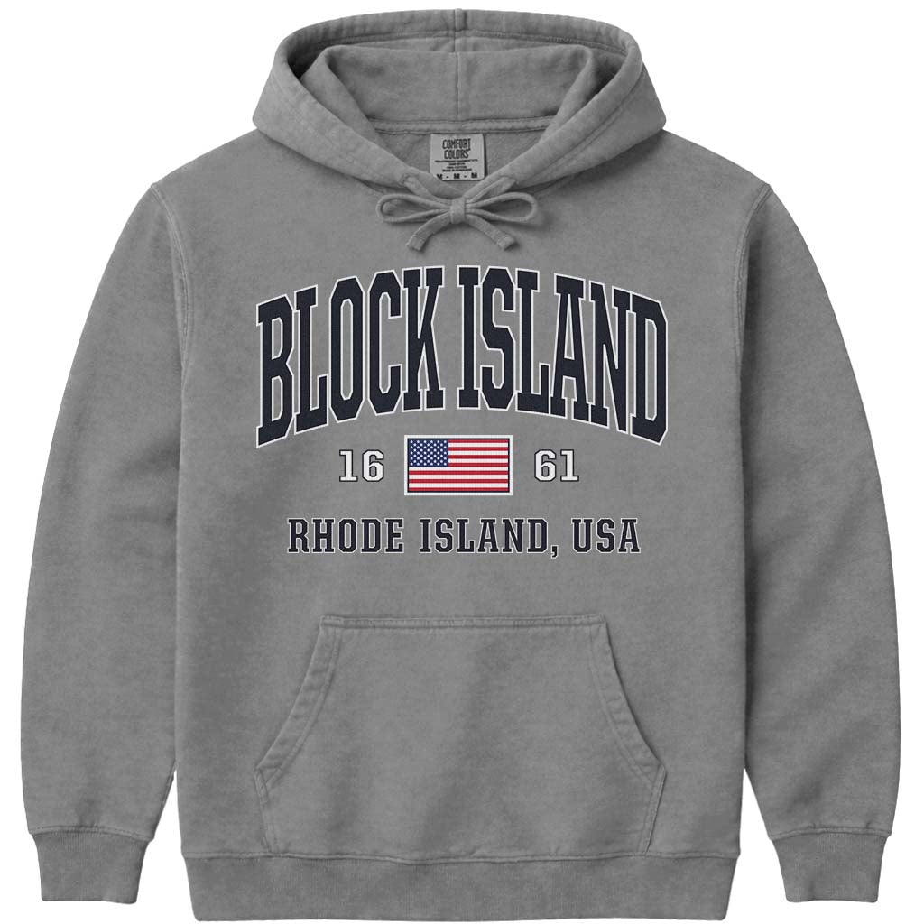 USA Block Island Flag Hoodie Sweatshirt - Grey