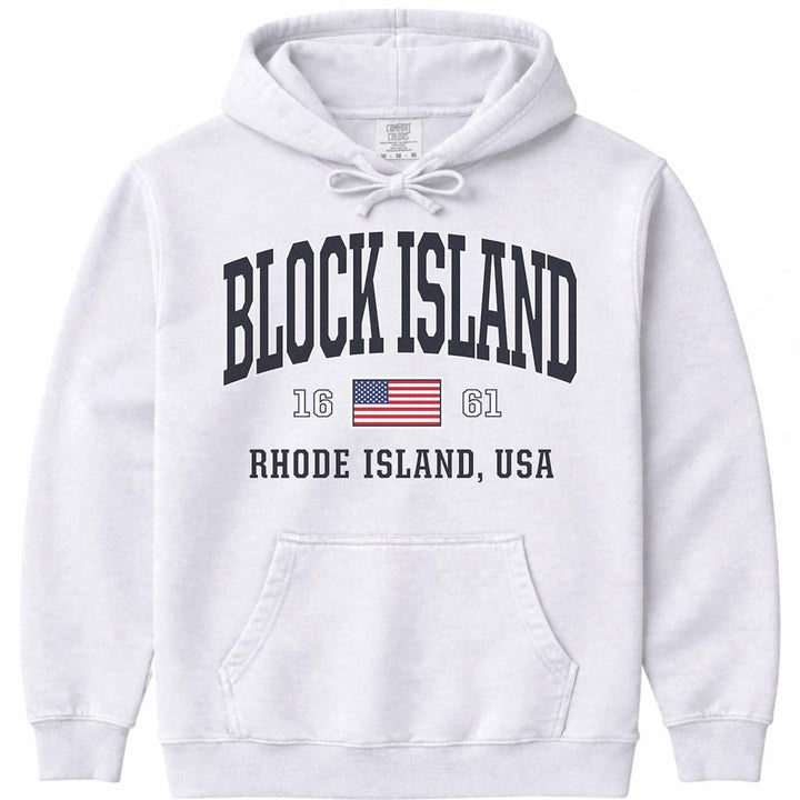 USA Block Island Flag Hoodie Sweatshirt - White