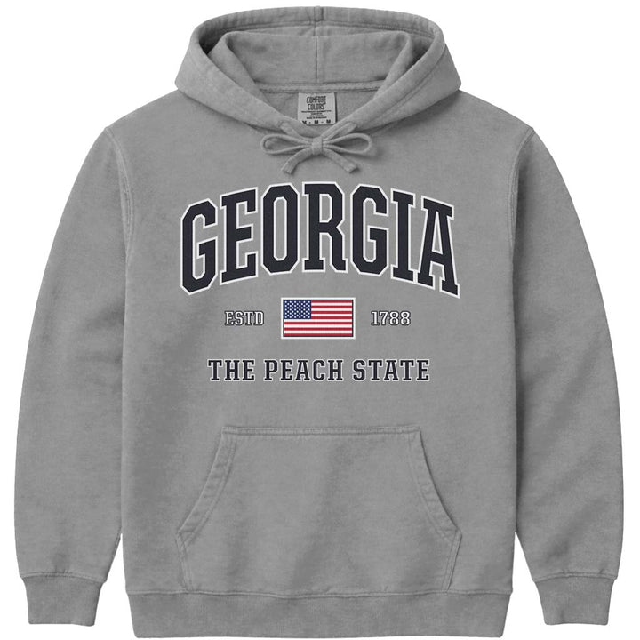USA Flag Georgia Hoodie Sweatshirt - Grey