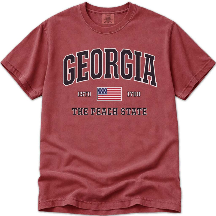 USA Flag Georgia Shirt Patriotic GA Comfort Colors Tee - Crimson
