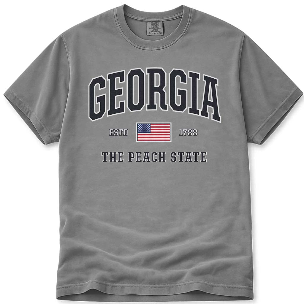 USA Flag Georgia Shirt Patriotic GA Comfort Colors Tee - Grey