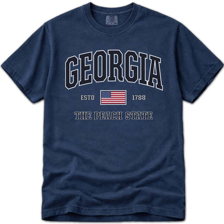 USA Flag Georgia Shirt Patriotic GA Comfort Colors Tee - Navy