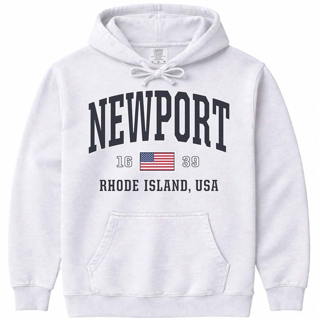 USA Flag Newport Rhode Island Hoodie - White