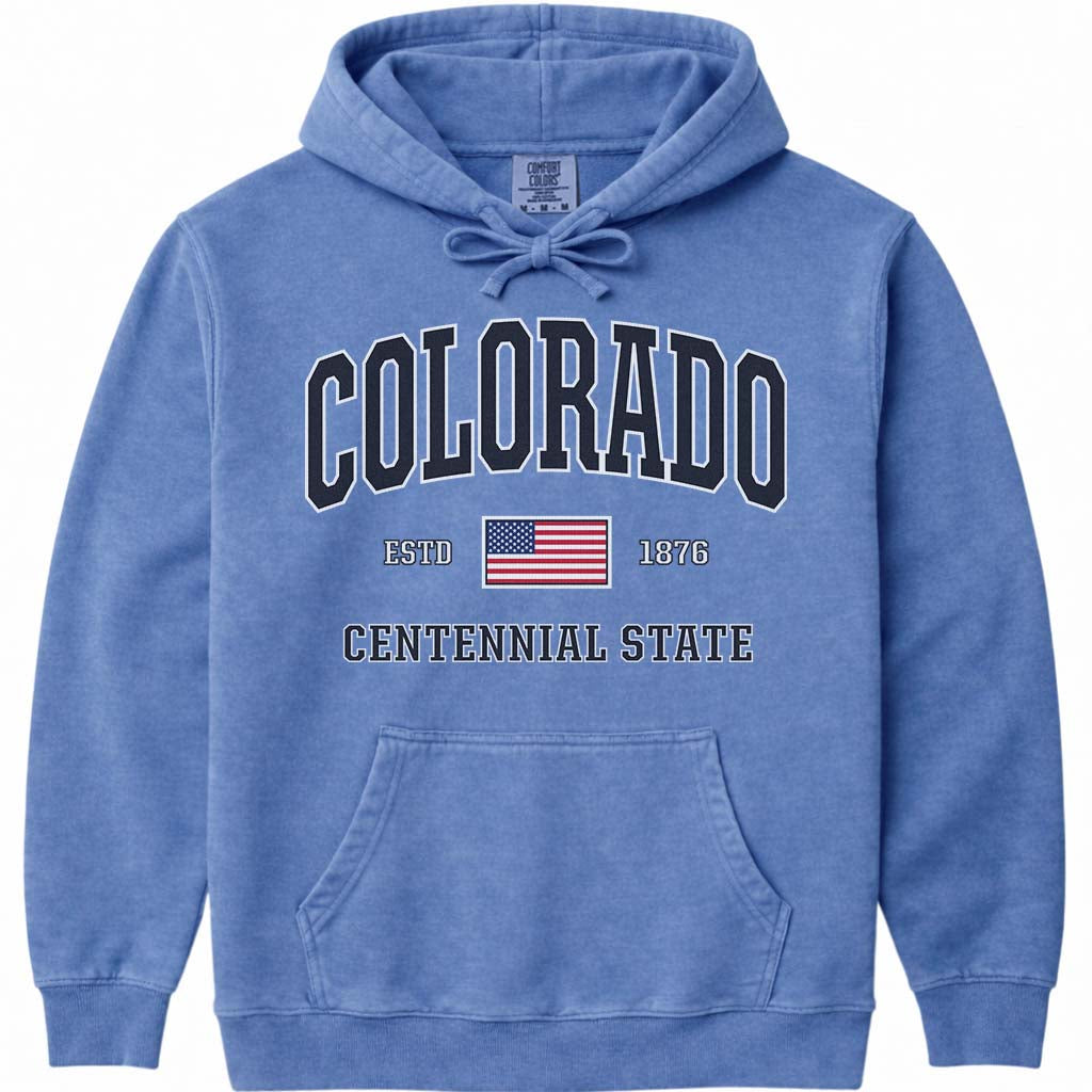 Patriotic USA Flag Colorado Hoodie - Flo Blue