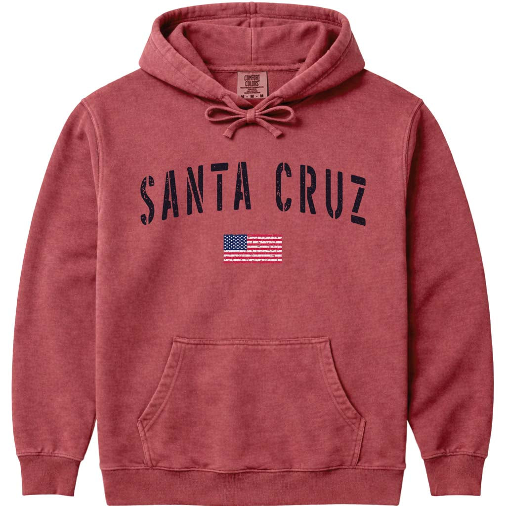 USA Flag Santa Cruz Hoodie Sweatshirt - Crimson