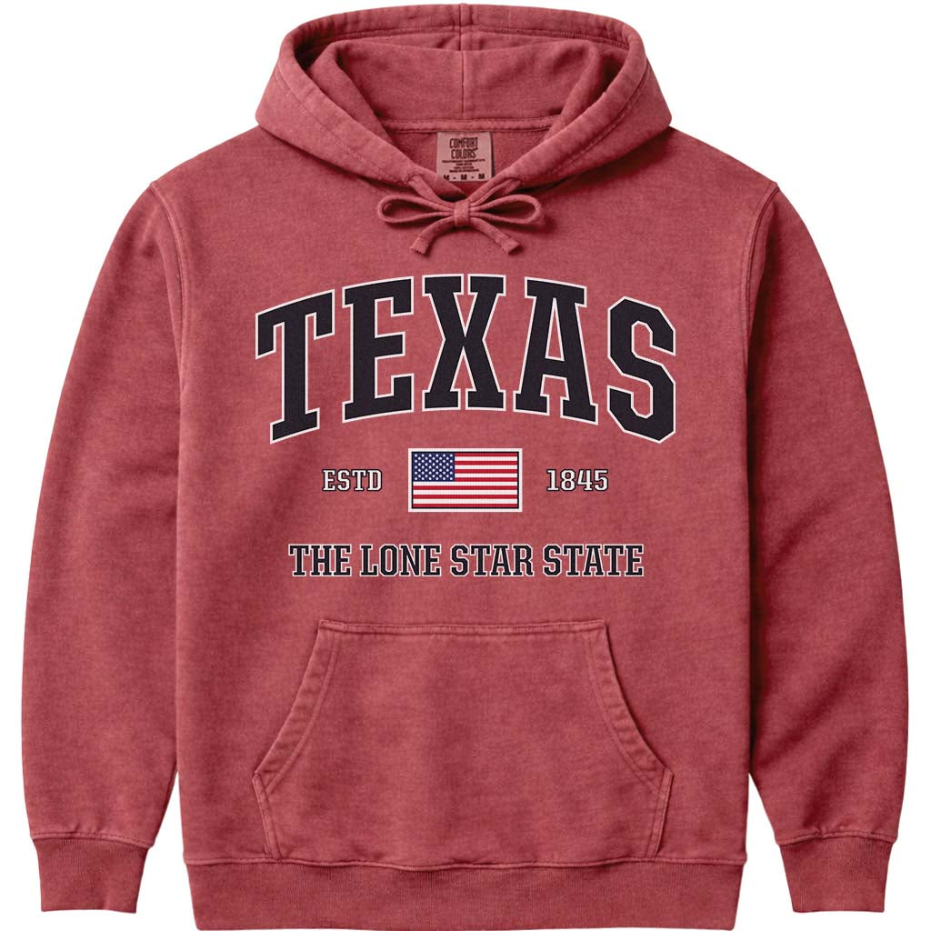 USA Flag Texas Hoodie Sweatshirt - Crimson