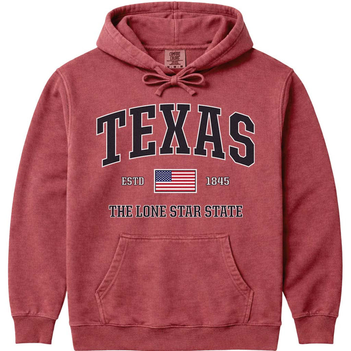 USA Flag Texas Hoodie Sweatshirt - Crimson