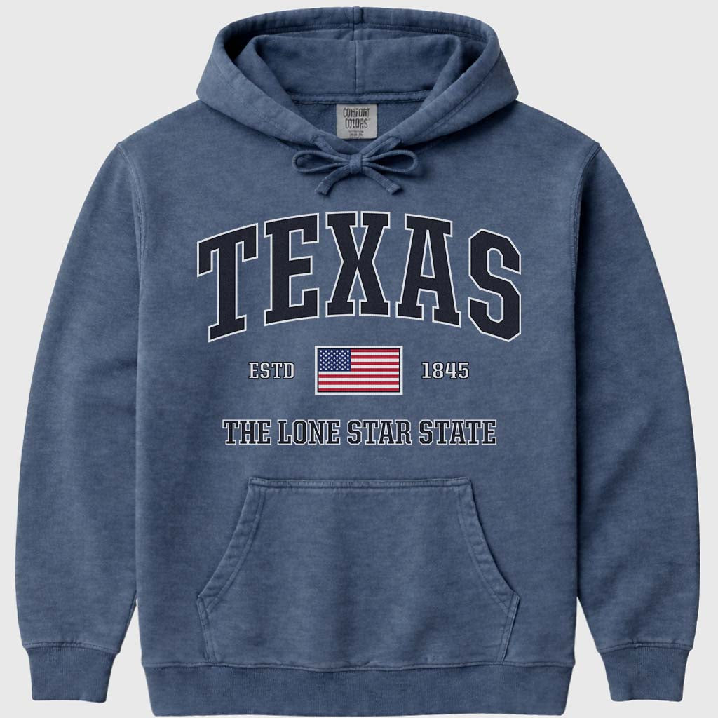 USA Flag Texas Hoodie Sweatshirt - Denim