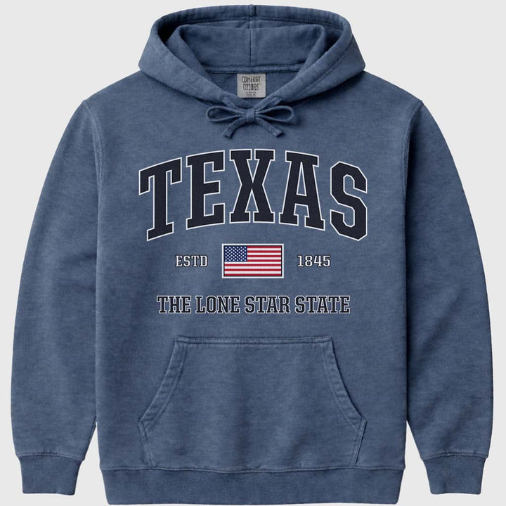 USA Flag Texas Hoodie Sweatshirt - Denim