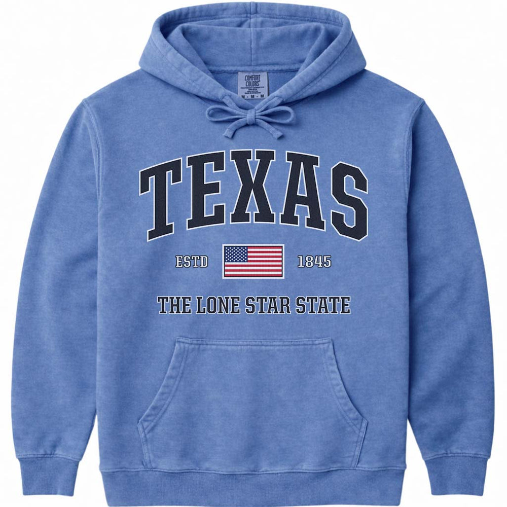 USA Flag Texas Hoodie Sweatshirt - Flo Blue