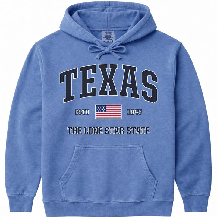 USA Flag Texas Hoodie Sweatshirt - Flo Blue