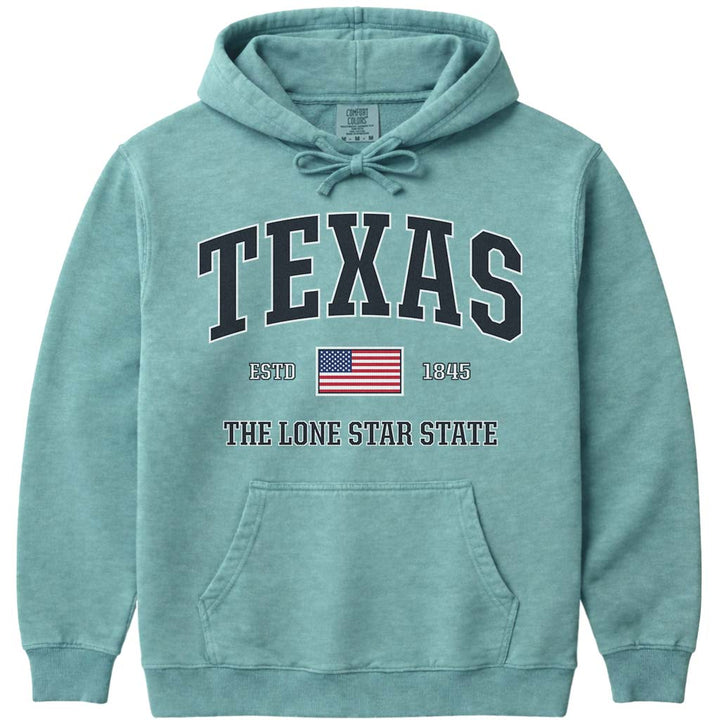 USA Flag Texas Hoodie Sweatshirt - Seafoam