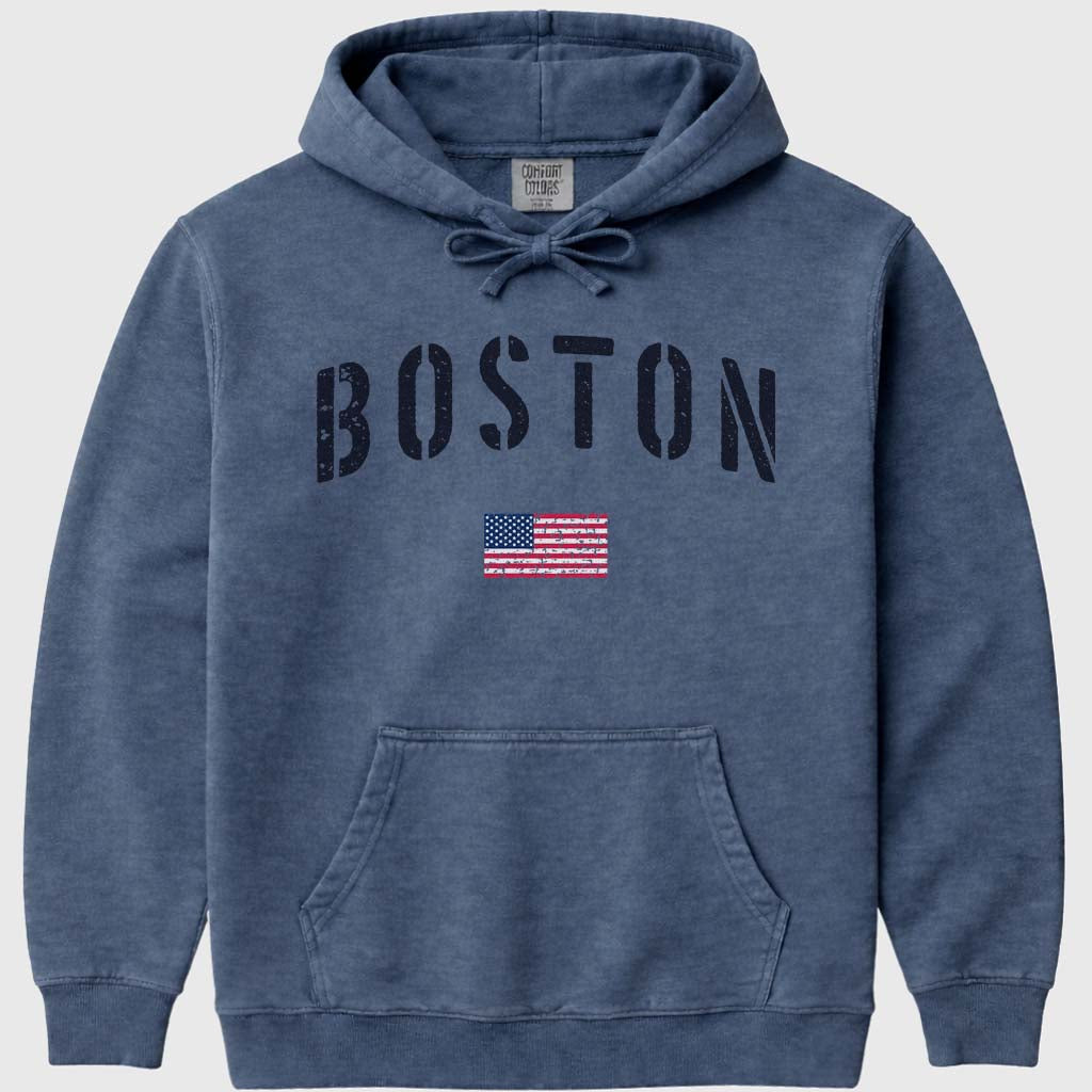 USA Flag Vintage Boston Hoodie Sweatshirt - Denim