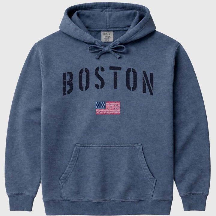 USA Flag Vintage Boston Hoodie Sweatshirt - Denim