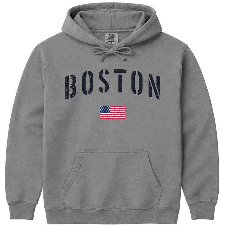 USA Flag Vintage Boston Hoodie Sweatshirt - Grey