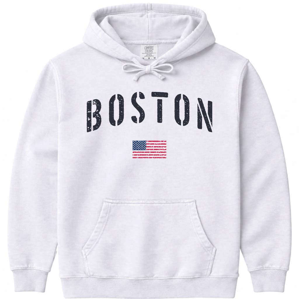 USA Flag Vintage Boston Hoodie Sweatshirt - White