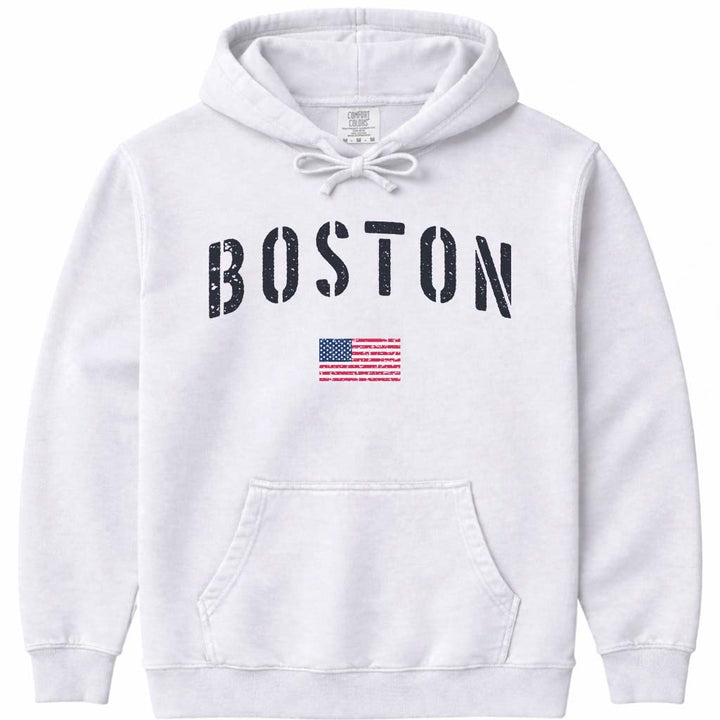 USA Flag Vintage Boston Hoodie Sweatshirt - White