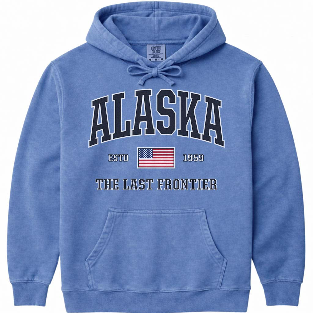 USA Patriotic Alaska Hoodie Sweatshirt - Flo Blue