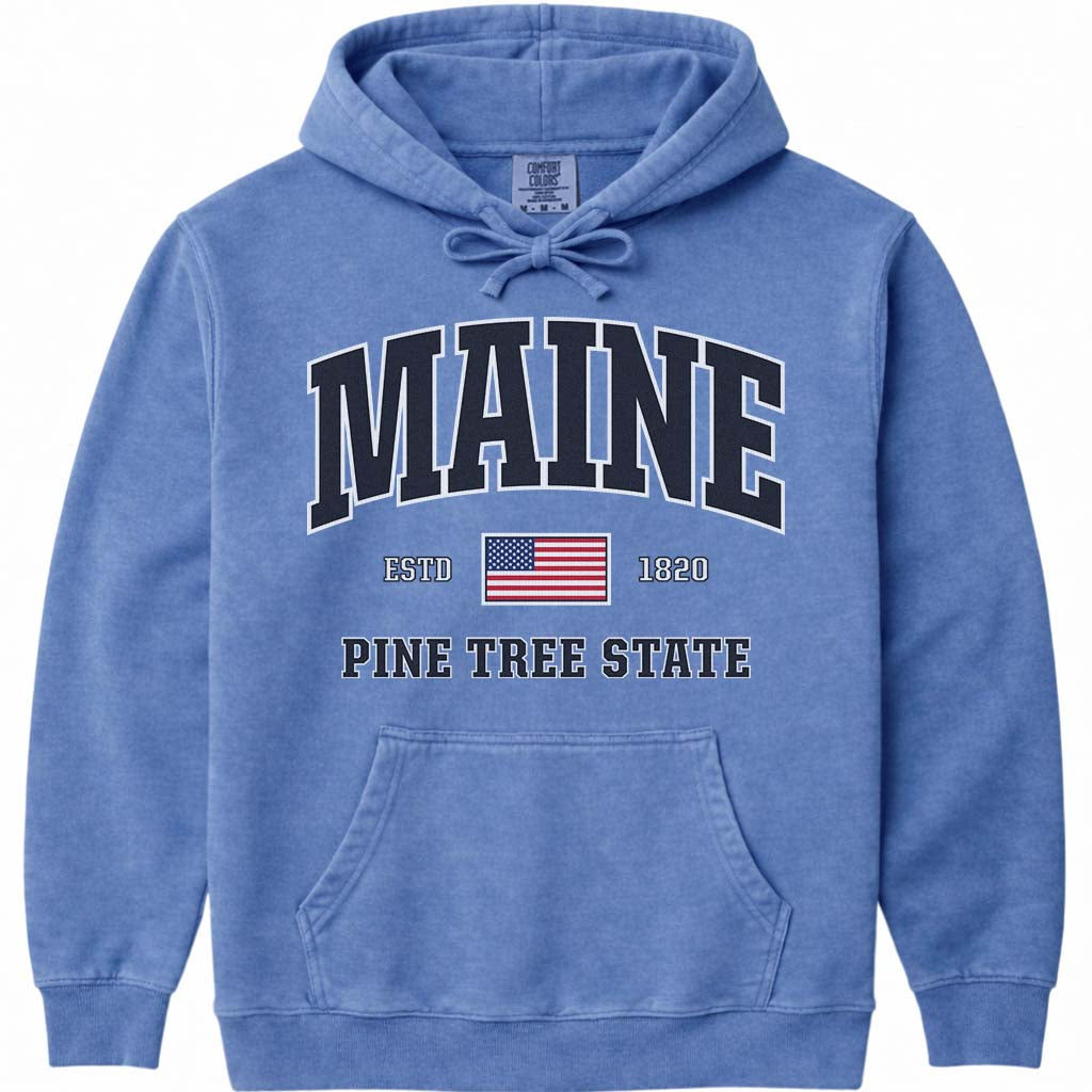 USA Patriotic Maine Hoodie Sweatshirt - Flo Blue
