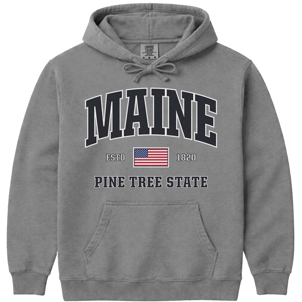 USA Patriotic Maine Hoodie Sweatshirt - Grey