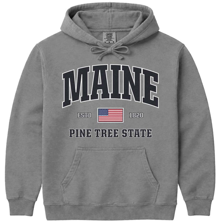 USA Patriotic Maine Hoodie Sweatshirt - Grey