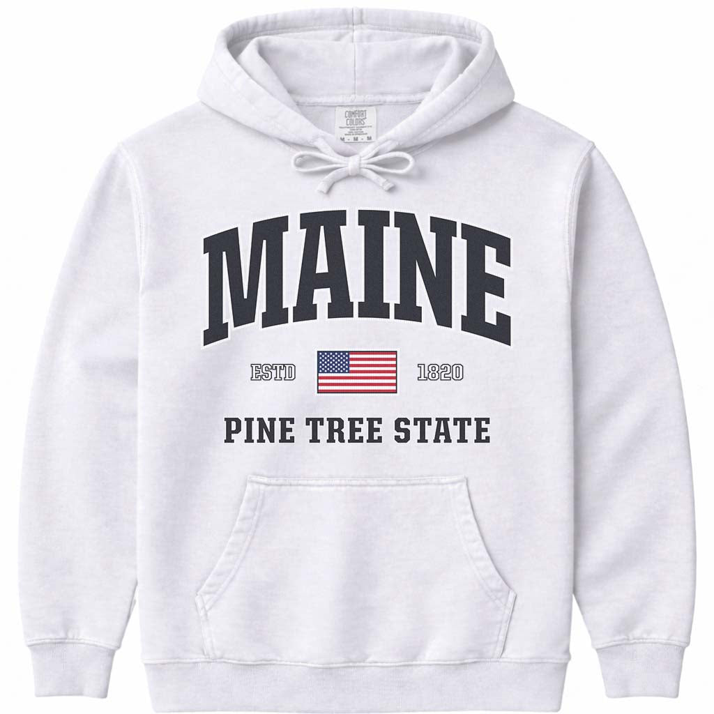 USA Patriotic Maine Hoodie Sweatshirt - White