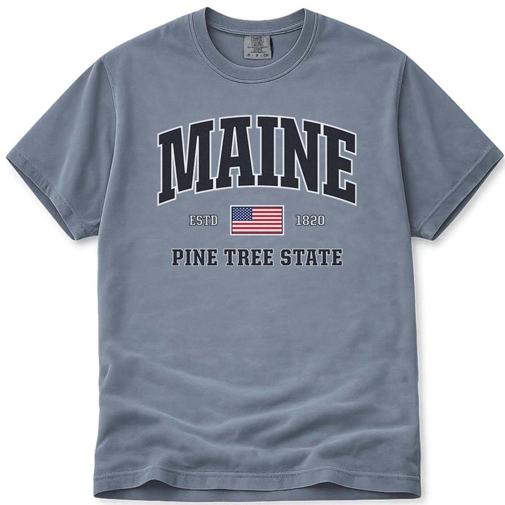 USA Patriotic Maine T Shirt - Blue Jean