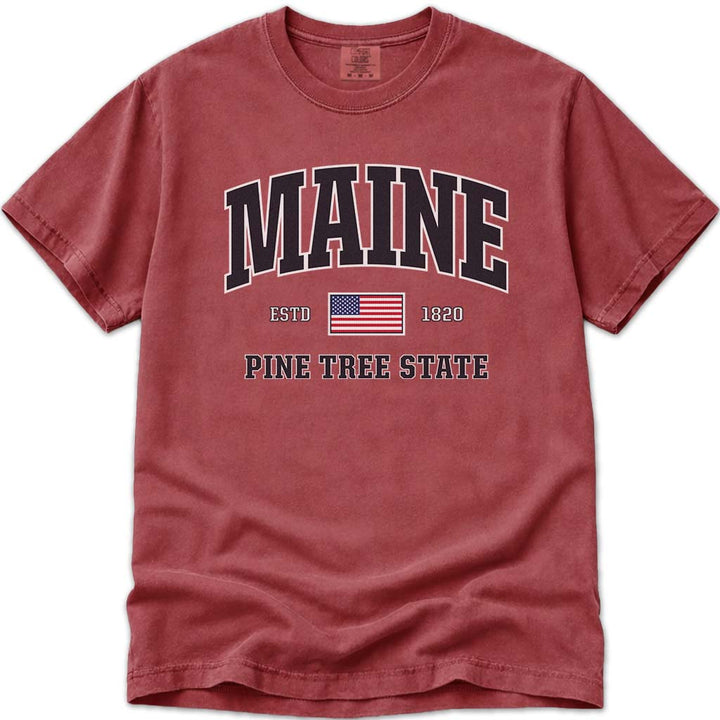 USA Patriotic Maine T Shirt - Crimson