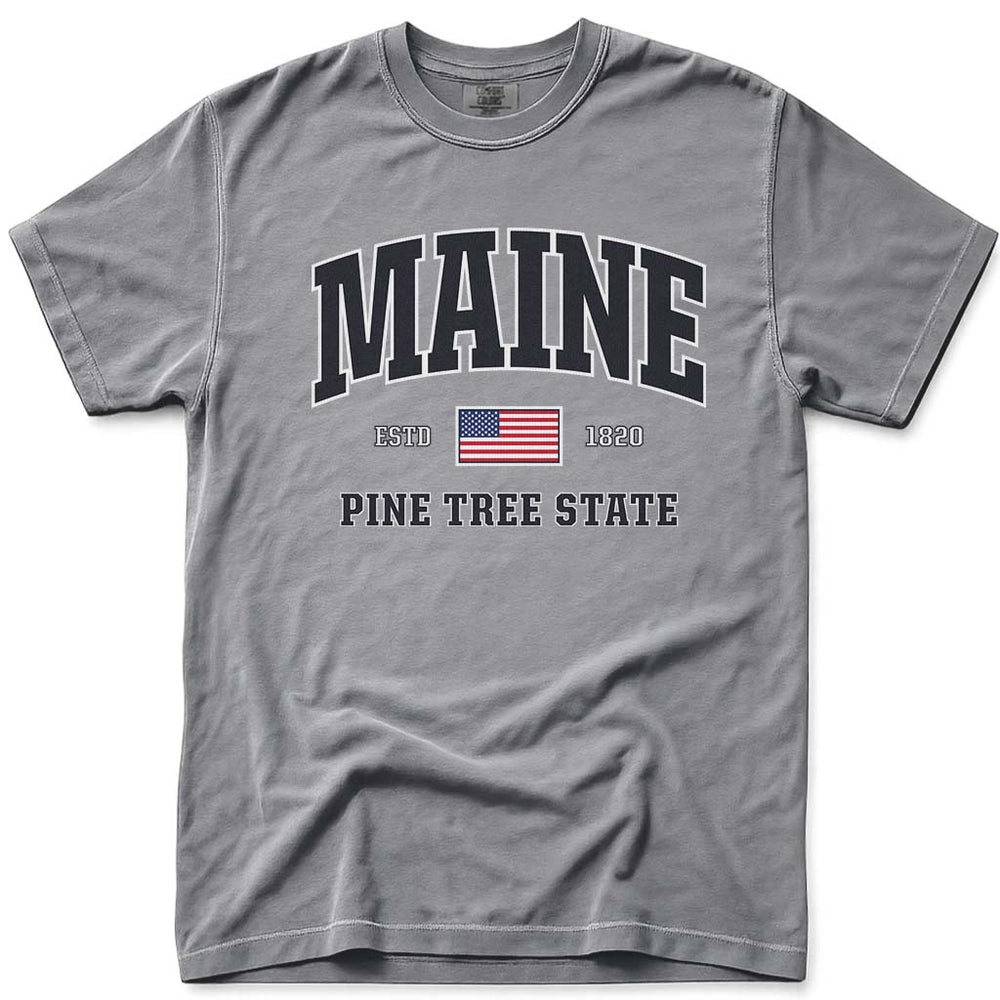 USA Patriotic Maine T Shirt - Grey