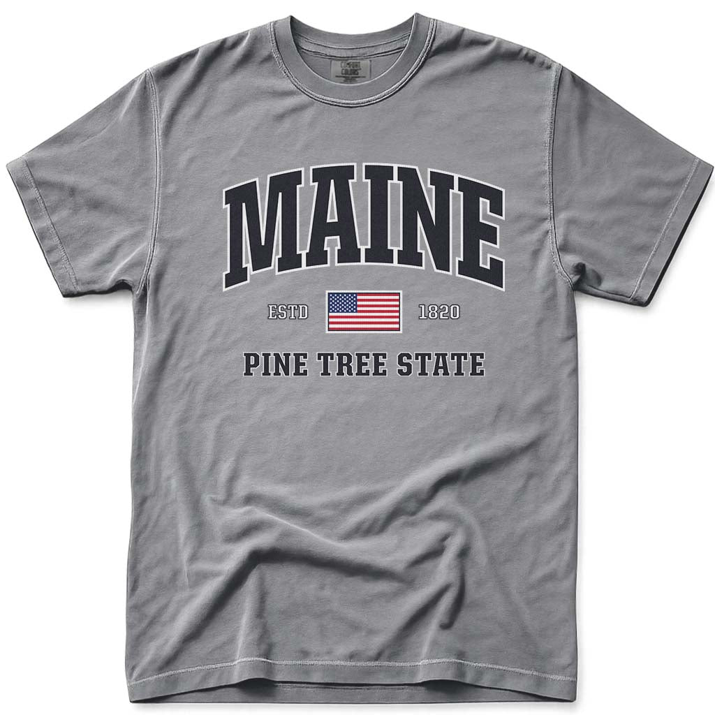 USA Patriotic Maine T Shirt - Grey