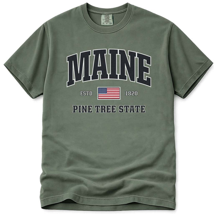 USA Patriotic Maine T Shirt - Moss