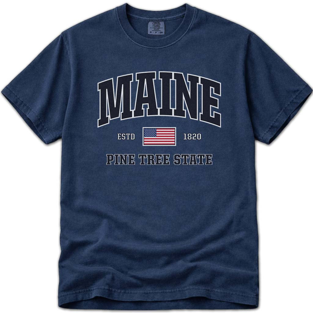 USA Patriotic Maine T Shirt - Navy